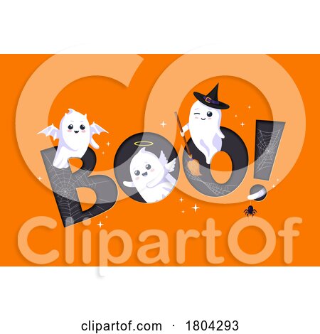 Halloween Ghosts with Boo on Orange by Vector Tradition SM