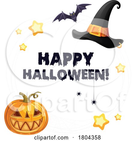 Halloween Pumpkin Witch Hat Bat and Stars by Vector Tradition SM