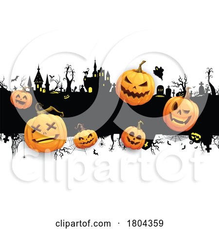 Halloween Pumpkins and Haunted Castle by Vector Tradition SM