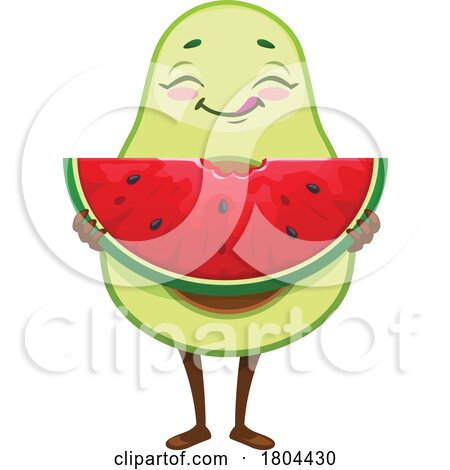 Avocado Food Mascot Eating Watermelon by Vector Tradition SM