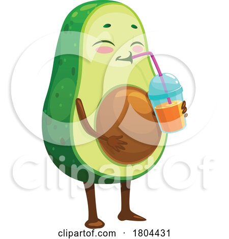Avocado Food Mascot Drinking a Smoothie by Vector Tradition SM