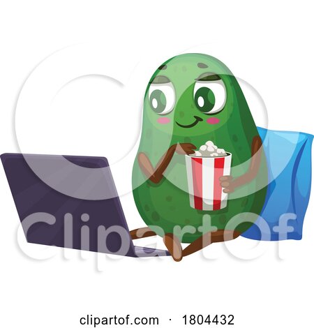 Avocado Food Mascot Eating Popcorn and Watching a Movie by Vector Tradition SM