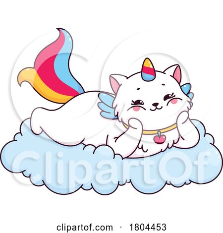 Unicorn Cat Resting on a Cloud by Vector Tradition SM