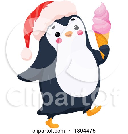 Penguin Wearing a Santa Hat and Holding an Ice Cream Cone by Vector Tradition SM