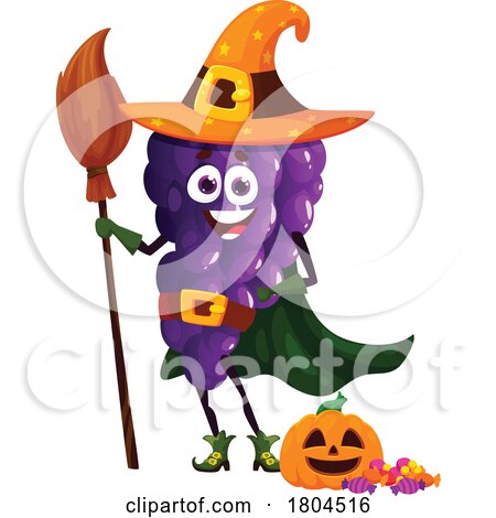Grapes Witch Food Mascot by Vector Tradition SM