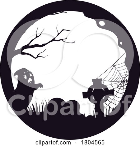 Halloween Ghost and Cemetery Border by Vector Tradition SM