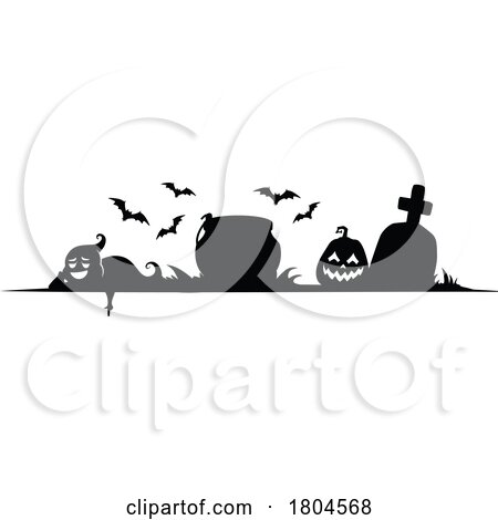 Halloween Cemetery Border with a Ghost Pointing down by Vector Tradition SM