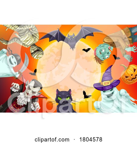 Halloween Background with Characters Looking down Against a Full Moon by Vector Tradition SM