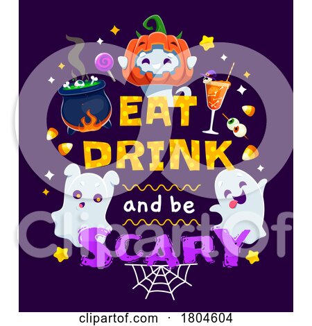 Halloween Eat Drink and Be Scary Design on Purple by Vector Tradition SM