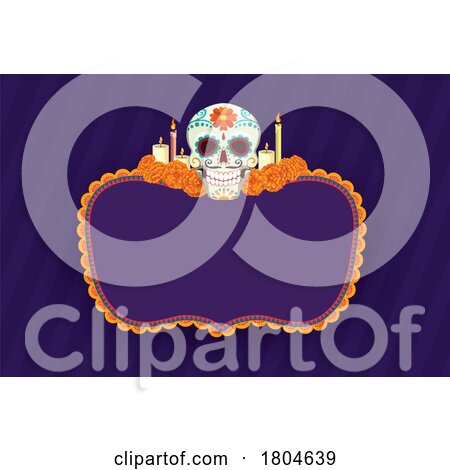 Day of the Dead Dia De Los Muertos Label or Frame Design over Purple Stripes by Vector Tradition SM