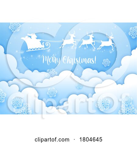 Santa Claus Flying His Sleigh over Clouds and Snowflakes by Vector Tradition SM