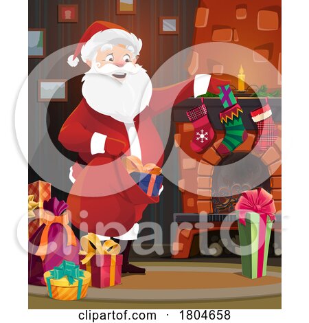 Santa Claus Inserting Stocking Stuffers by Vector Tradition SM