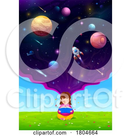 School Girl Reading About Space by Vector Tradition SM