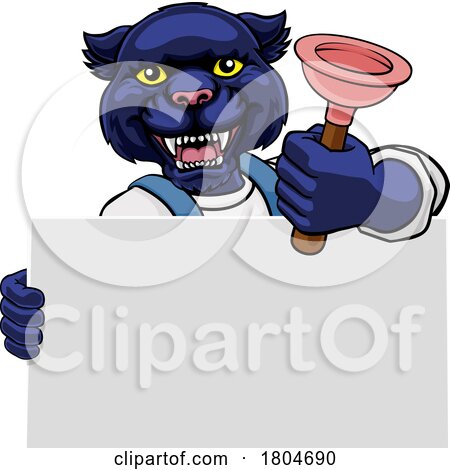 Plumber Panther Plunger Cartoon Plumbing Mascot by AtStockIllustration