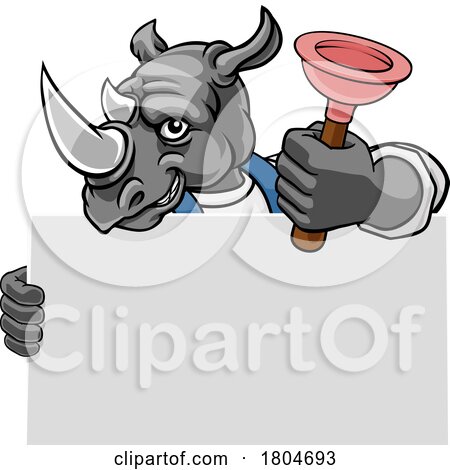 Plumber Rhino Plunger Cartoon Plumbing Mascot by AtStockIllustration