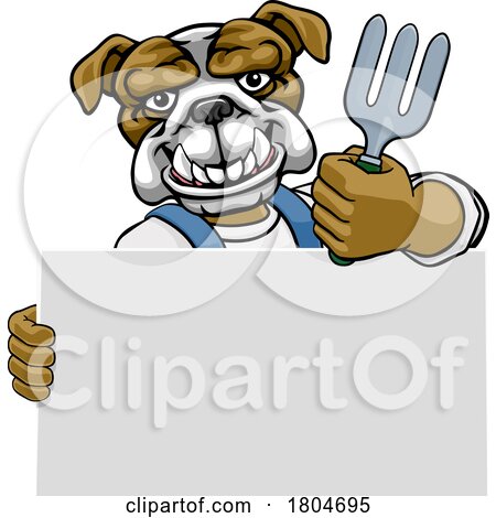 Gardener Tool Farmer Bulldog Dog Cartoon Mascot by AtStockIllustration