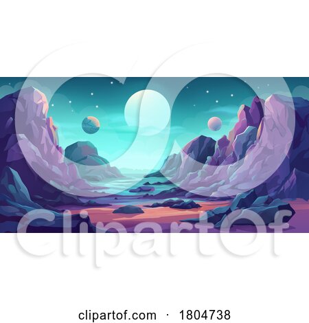 Alien Planet Outer Space Landscape Game Background by AtStockIllustration