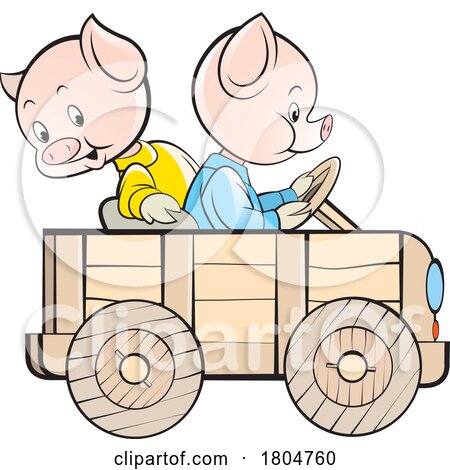 Cartoon Pigs in a Wooden Car by Lal Perera