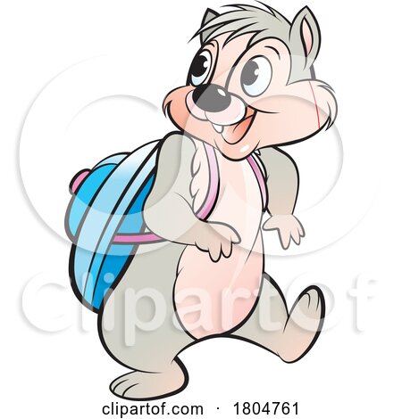 Cartoon Happy Chipmunk Student Wearing a Backpack by Lal Perera