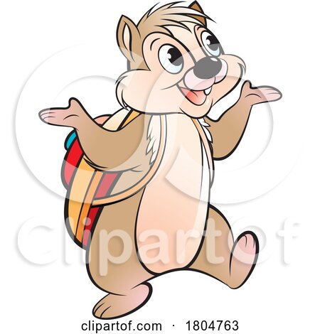 Cartoon Happy Chipmunk Student Wearing a Backpack by Lal Perera