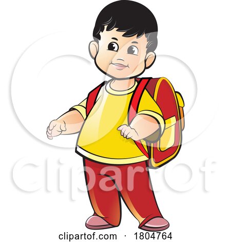 Cartoon Happy School Boy Wearing a Backpack by Lal Perera