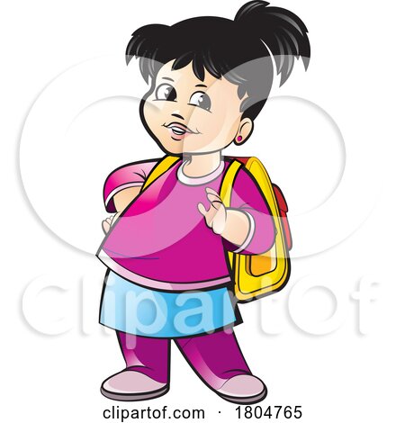 Cartoon Happy School Girl Wearing a Backpack by Lal Perera