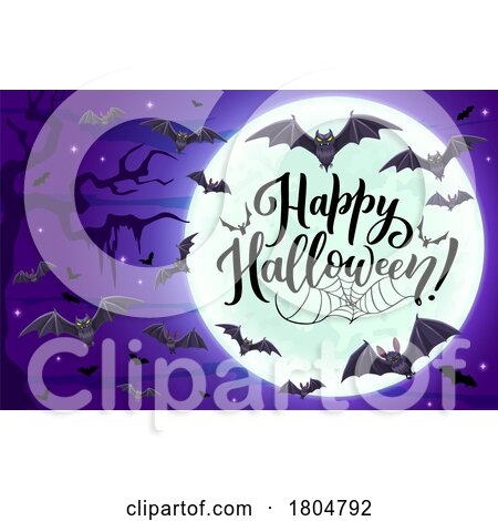 Happy Halloween Greeting with a Full Moon and Bats by Vector Tradition SM
