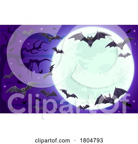 Halloween Background with a Full Moon and Bats by Vector Tradition SM