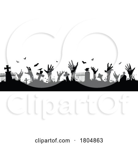 Silhouetted Bat Zombie and Tombstone Border by Vector Tradition SM