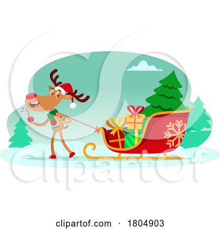 Cartoon Xmas Reindeer Pulling a Sleigh by Hit Toon