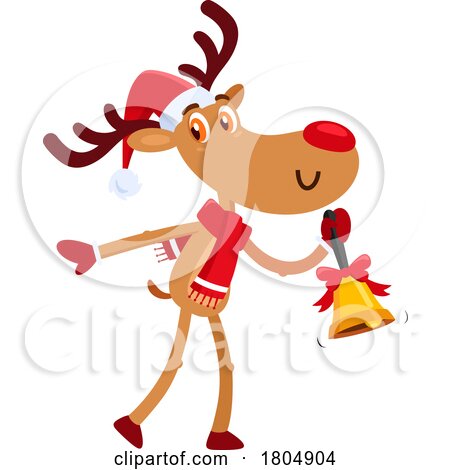 Cartoon Xmas Reindeer Ringing a Bell by Hit Toon