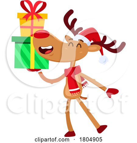 Cartoon Xmas Reindeer with Gifts by Hit Toon