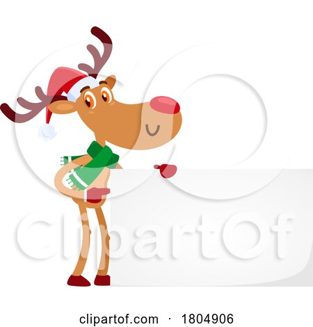 Cartoon Xmas Reindeer with a Blank Sign by Hit Toon