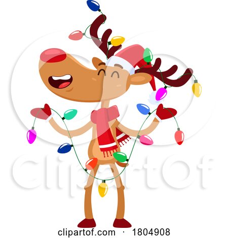Cartoon Xmas Reindeer with Christmas Lights by Hit Toon