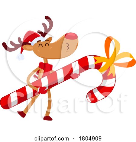 Cartoon Xmas Reindeer Carrying a Giant Candy Cane by Hit Toon