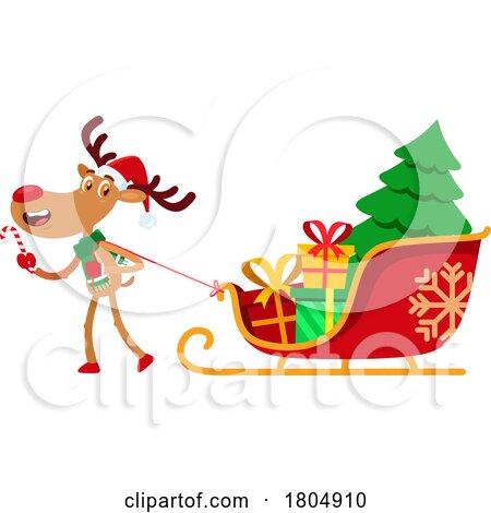 Cartoon Xmas Reindeer Pulling a Sleigh by Hit Toon