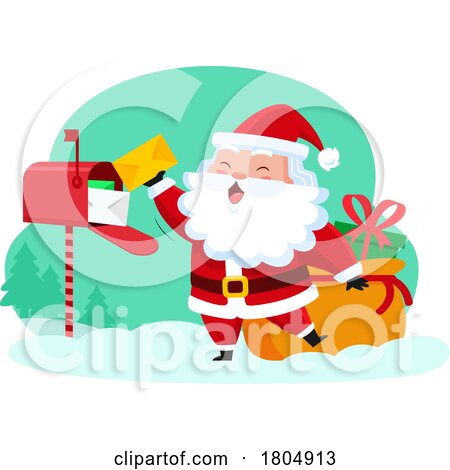 Cartoon Xmas Santa Claus Collecting Mail by Hit Toon