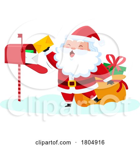 Cartoon Xmas Santa Claus Collecting Mail by Hit Toon
