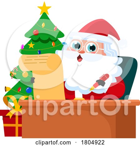 Cartoon Xmas Santa Claus Writing a List by Hit Toon