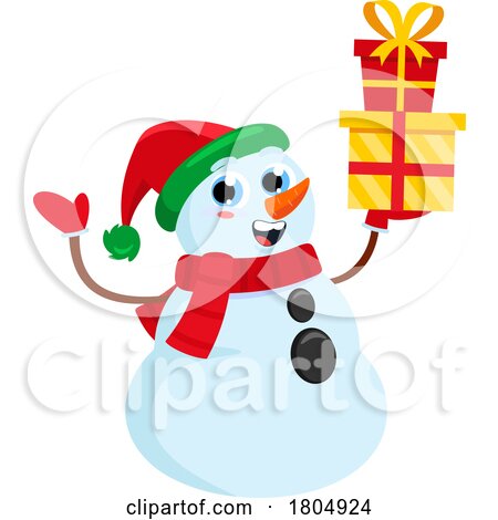 Cartoon Xmas Snowman with Gifts by Hit Toon