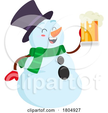 Cartoon Xmas Snowman with a Beer by Hit Toon