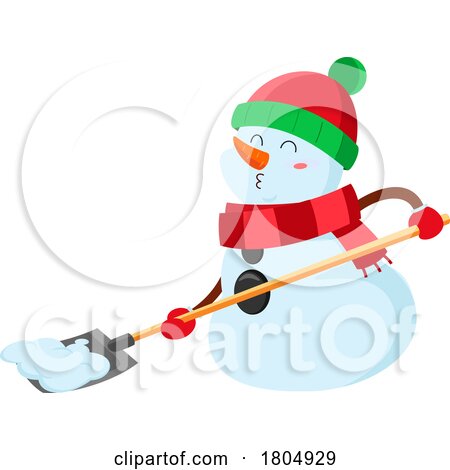 Cartoon Xmas Snowman Shoveling Snow by Hit Toon