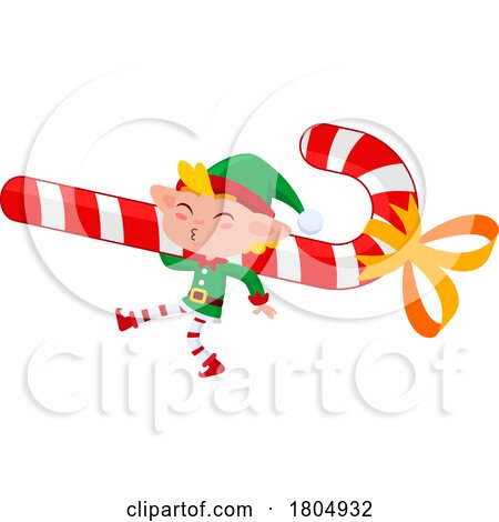 Cartoon Xmas Elf Carrying a Candy Cane by Hit Toon