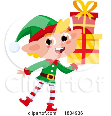 Cartoon Xmas Elf Carrying Gifts by Hit Toon