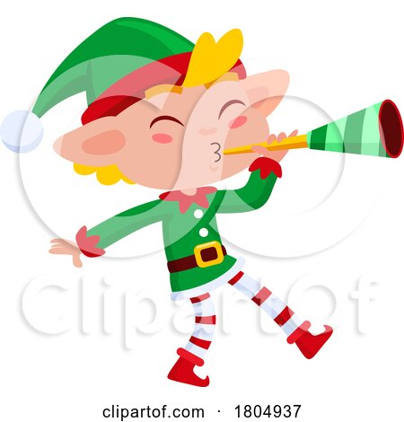 Cartoon Xmas Elf Blowing a Horn by Hit Toon
