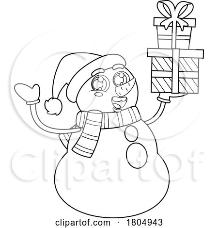 Cartoon Black and White Xmas Snowman with Gifts by Hit Toon