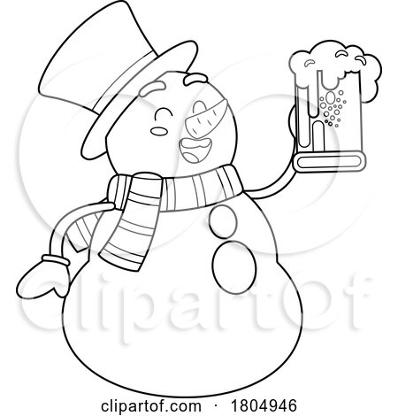 Cartoon Black and White Xmas Snowman with a Beer by Hit Toon