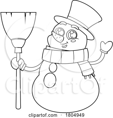 Cartoon Black and White Xmas Snowman Waving by Hit Toon