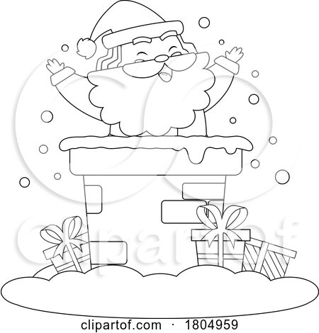 Cartoon Black and White Xmas Santa Claus in a Chimney by Hit Toon