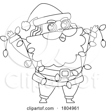Cartoon Black and White Xmas Santa Claus with Lights by Hit Toon